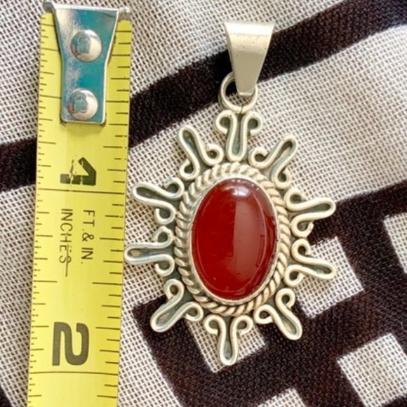 Sunburst Carnelian & Sterling Pendant - Picture 3 of 6